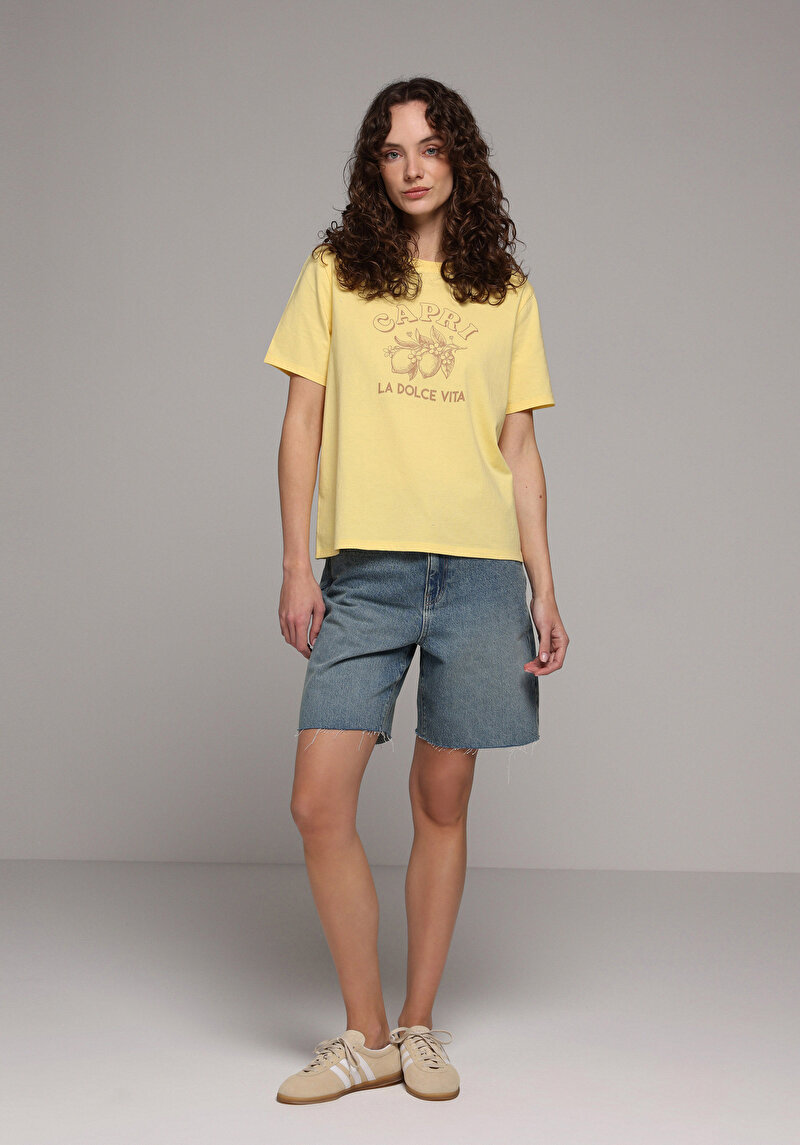 Imagine a Tricou Cu Maneca Scurta De Dama Galben Regular Fit  Cl1078899