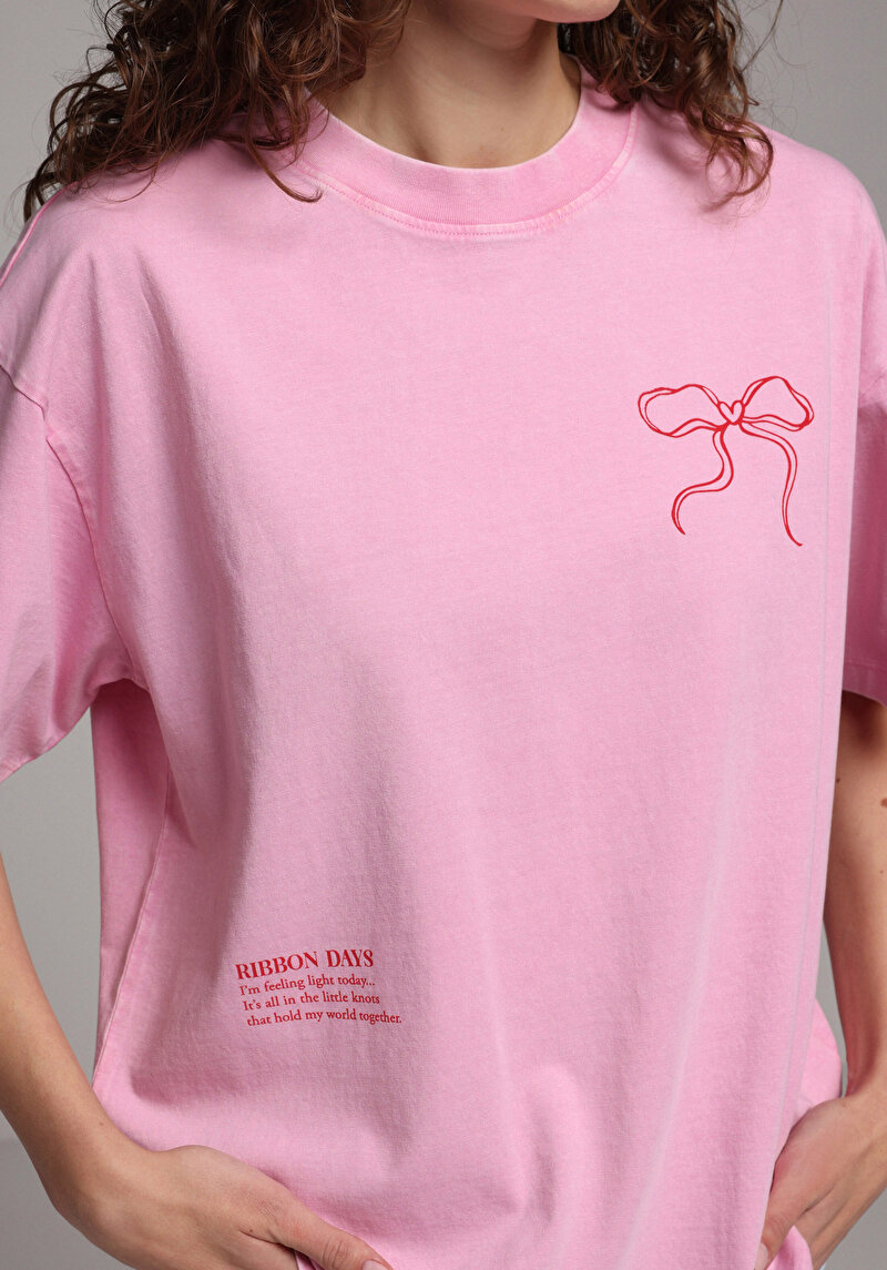 Imagine a Tricou Cu Maneca Scurta De Dama Roz Oversize Fit Cl1081751