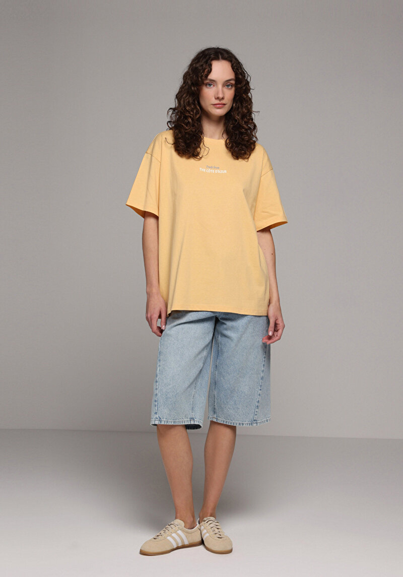 Imagine a Tricou Cu Maneca Scurta De Dama Galben Oversize Fit  Cl1081753