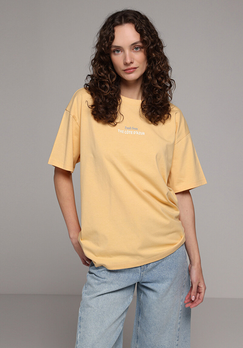 Imagine a Tricou Cu Maneca Scurta De Dama Galben Oversize Fit  Cl1081753