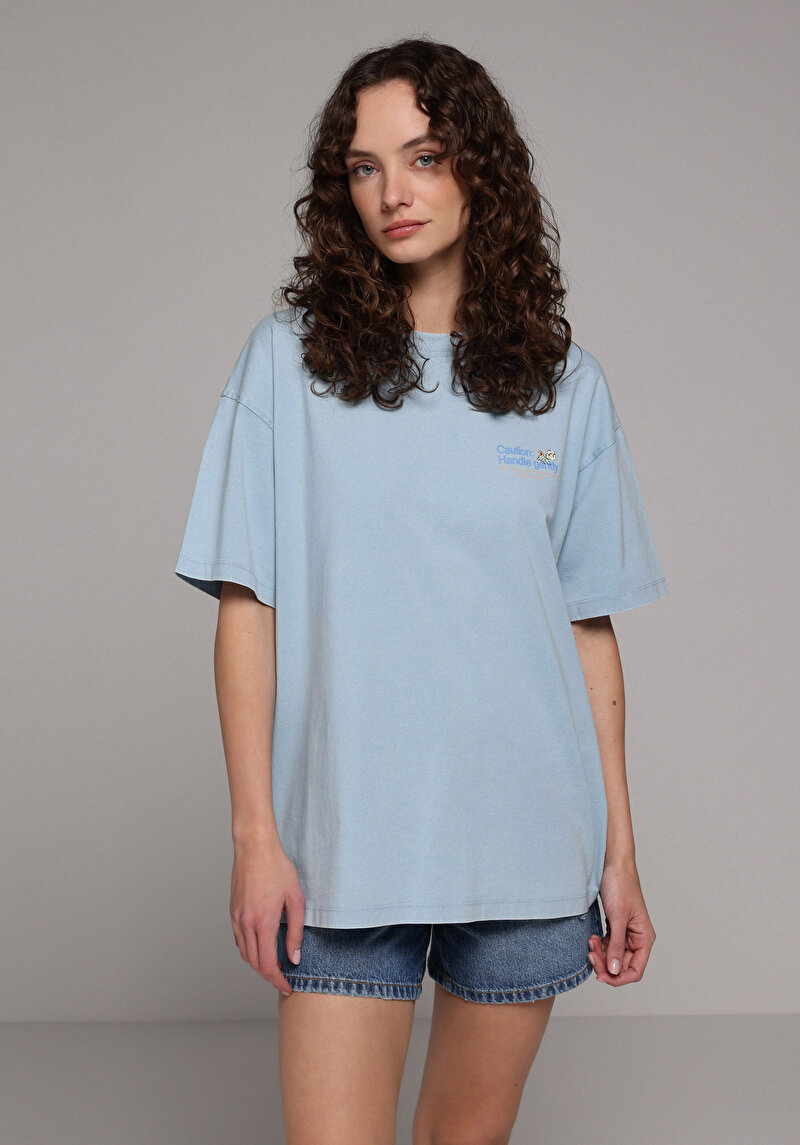 Imagine a Tricou Cu Maneca Scurta De Dama Albastru Relaxed Fit  Cl1082273