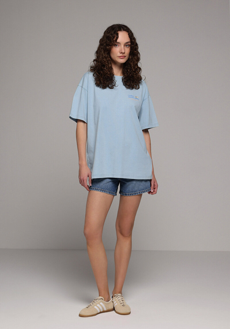 Imagine a Tricou Cu Maneca Scurta De Dama Albastru Relaxed Fit  Cl1082273