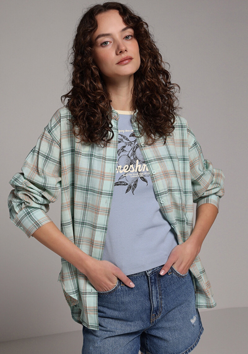 Imagine a Camasa Cu Maneca Lunga De Dama Verde Boyfriend Fit Cl1078683