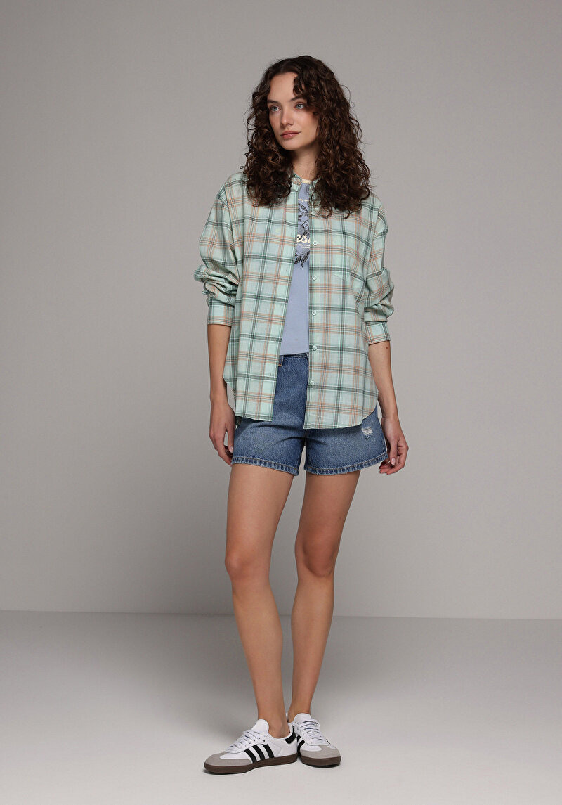 Imagine a Camasa Cu Maneca Lunga De Dama Verde Boyfriend Fit Cl1078683