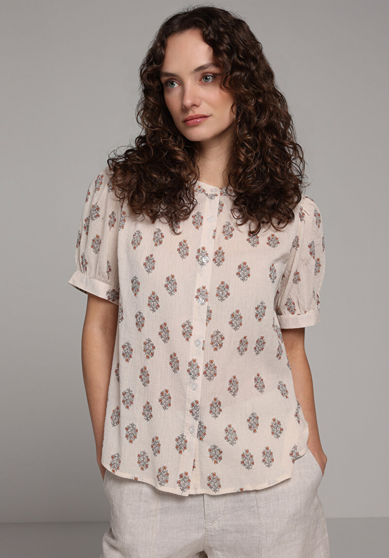 Imagine a Camasa Cu Maneca Scurta De Dama Bej Fashion Fit  Cl1078689