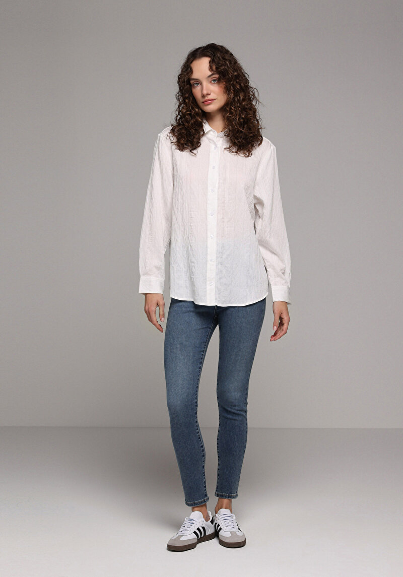 Imagine a Camasa Cu Maneca Lunga De Dama Alb Boyfriend Fit Cl1078685