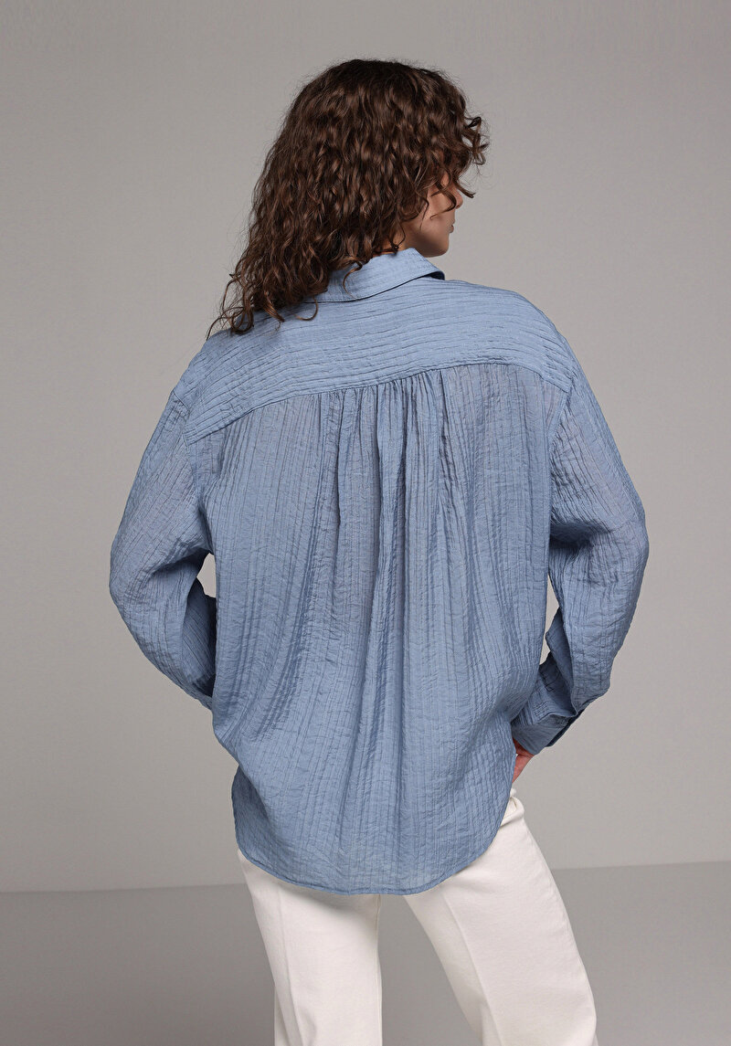 Imagine a Camasa Cu Maneca Lunga De Dama Albastru Oversize Fit Cl1078995