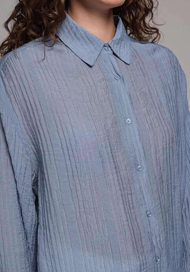 Imagine a Camasa Cu Maneca Lunga De Dama Albastru Oversize Fit Cl1078995