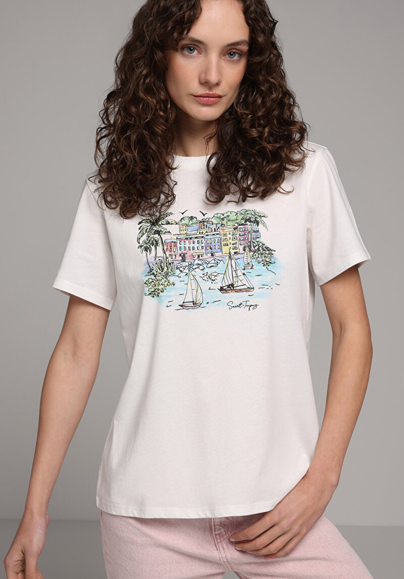 Imagine a Tricou Cu Maneca Scurta De Dama Alb Regular Fit Cl1079667