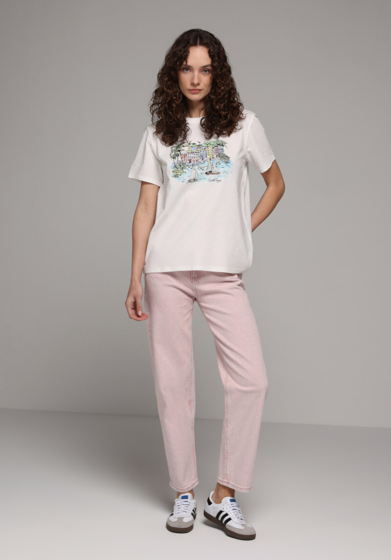 Imagine a Tricou Cu Maneca Scurta De Dama Alb Regular Fit Cl1079667