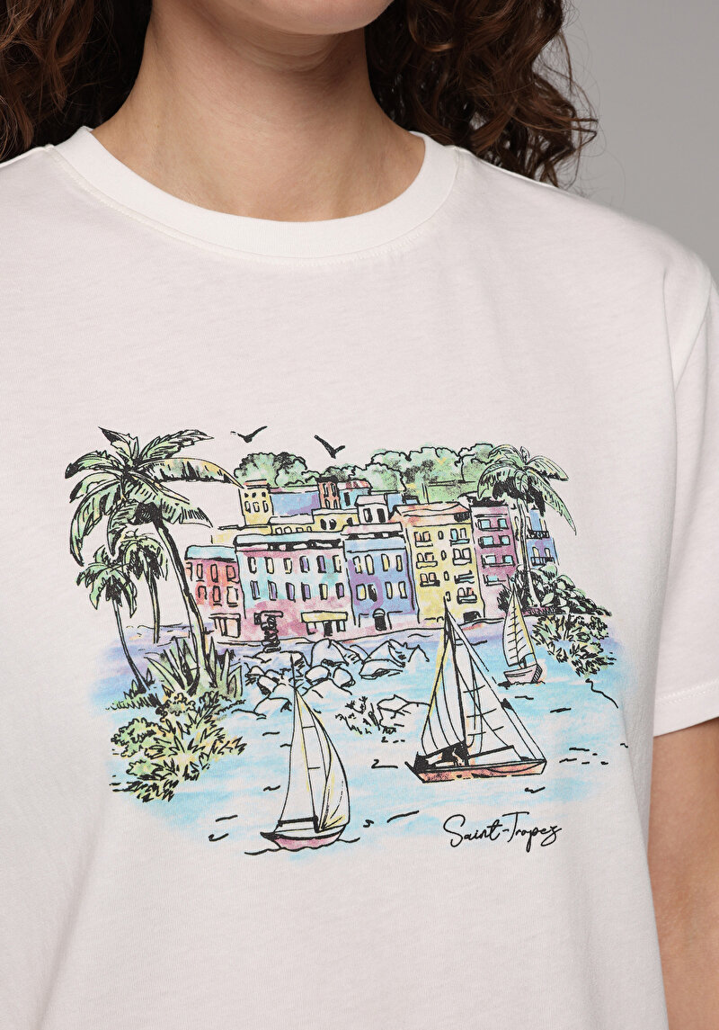 Imagine a Tricou Cu Maneca Scurta De Dama Alb Regular Fit Cl1079667