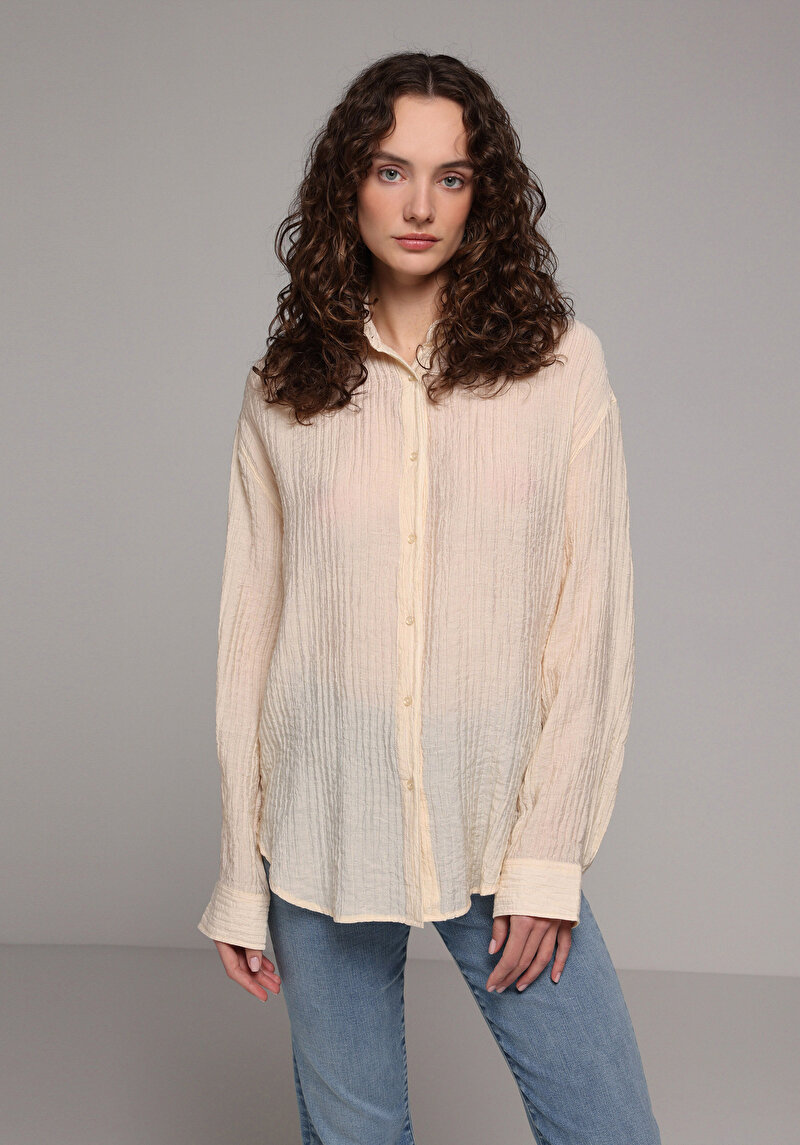 Imagine a Camasa Cu Maneca Lunga De Dama Bej Oversize Fit Cl1078995