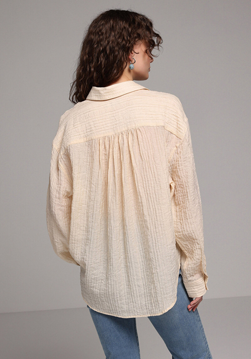 Imagine a Camasa Cu Maneca Lunga De Dama Bej Oversize Fit Cl1078995