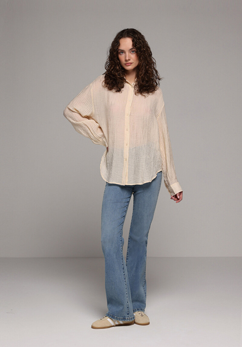 Imagine a Camasa Cu Maneca Lunga De Dama Bej Oversize Fit Cl1078995