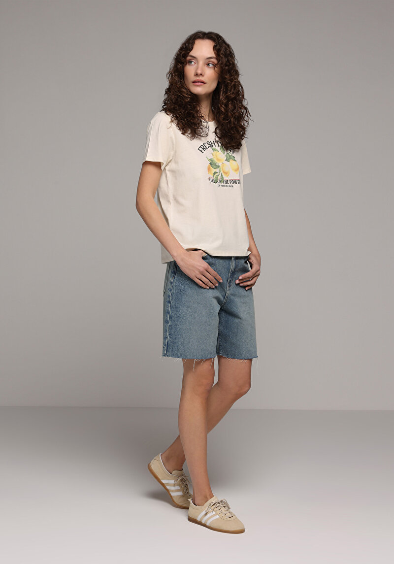 Imagine a Tricou Cu Maneca Scurta De Dama Ecru Regular Fit  Cl1079668