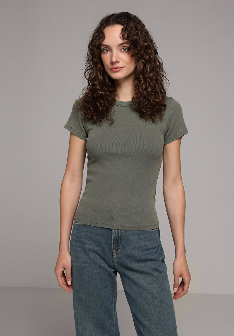 Imagine a Tricou Cu Maneca Scurta De Dama Kaki Slim Fit  Cl1079053