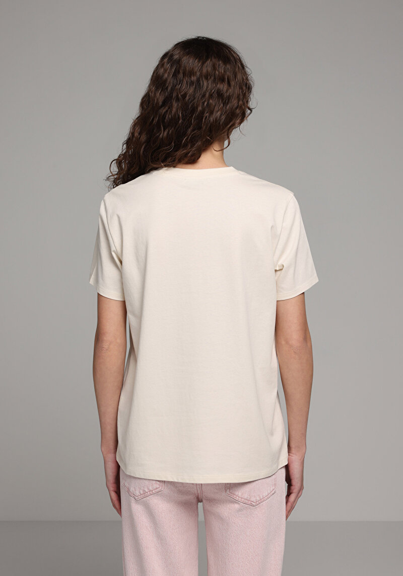 Imagine a Tricou Cu Maneca Scurta De Dama Ecru Regular Fit Cl1079673