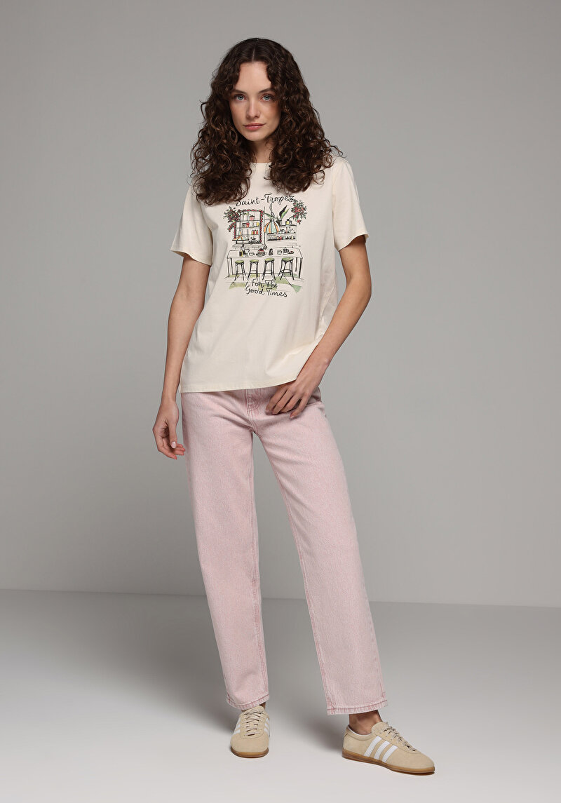 Imagine a Tricou Cu Maneca Scurta De Dama Ecru Regular Fit Cl1079673