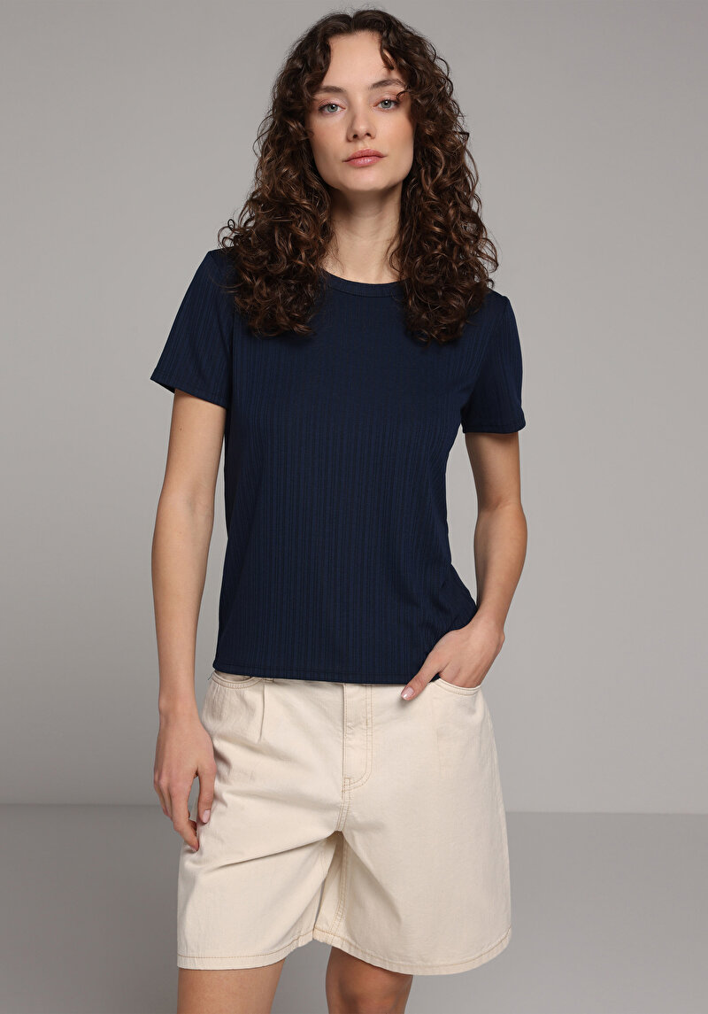 Imagine a Tricou Cu Maneca Scurta De Dama Albastru Marin Regular Fit  Cl1080442