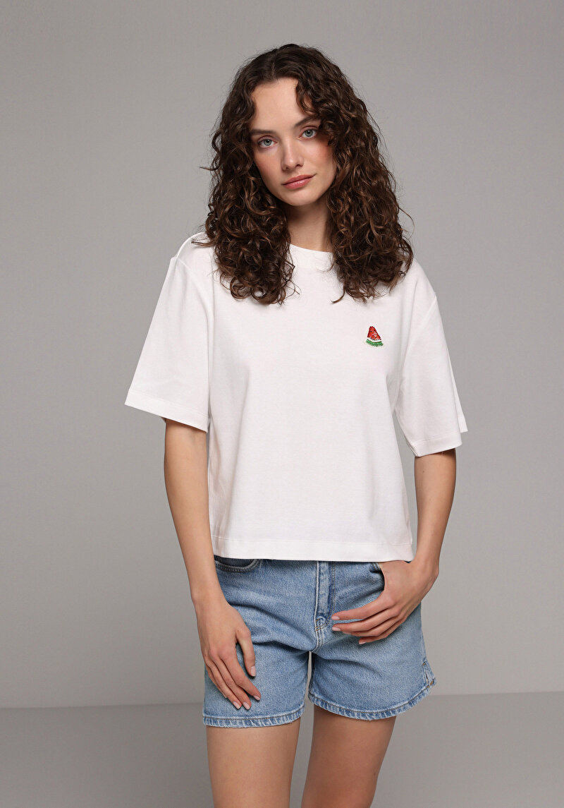 Imagine a Tricou Cu Maneca Scurta De Dama Alb Regular Fit  Cl1081409