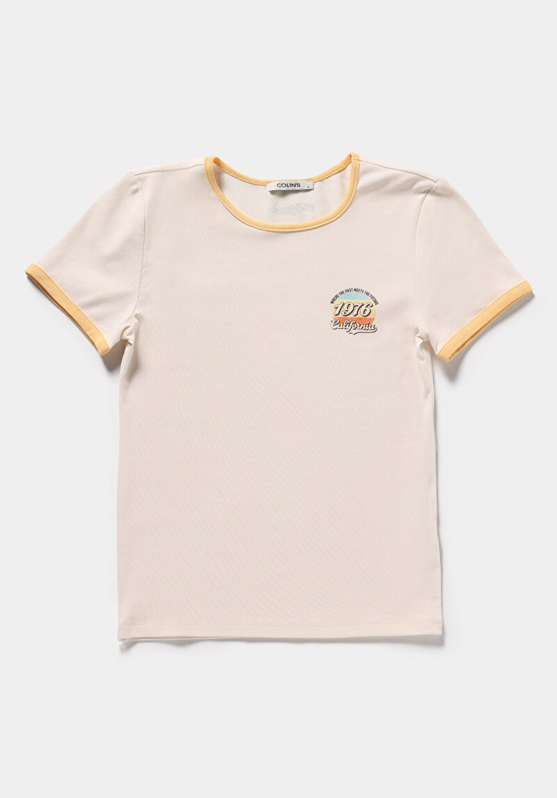 Imagine a Tricou Cu Maneca Scurta De Dama Ecru Slim Fit  Cl1077789