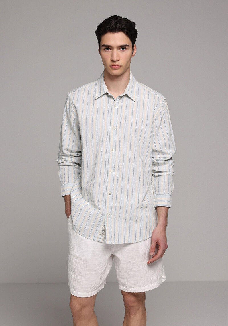 Imagine a Camasa Cu Maneca Lunga De Barbati Albastru Relaxed Fit Cl1079090