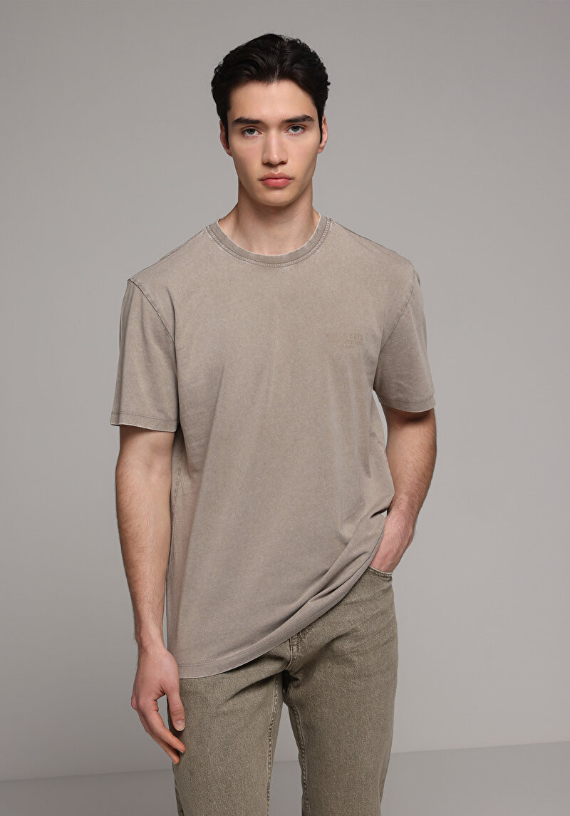 Imagine a Tricou Cu Maneca Scurta De Barbati Bej Regular Fit Cl1080506