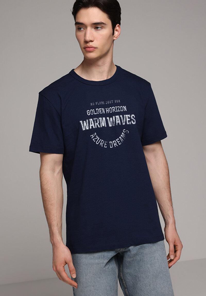 Imagine a Tricou Cu Maneca Scurta De Barbati Albastru Marin Regular Fit