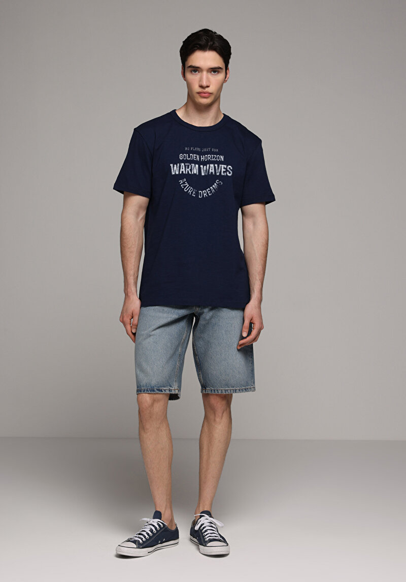 Imagine a Tricou Cu Maneca Scurta De Barbati Albastru Marin Regular Fit