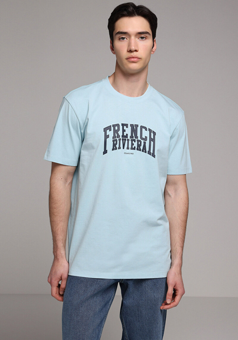 Imagine a Tricou Cu Maneca Scurta De Barbati Albastru Regular Fit  Cl1079356