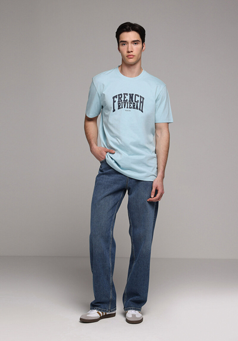 Imagine a Tricou Cu Maneca Scurta De Barbati Albastru Regular Fit  Cl1079356