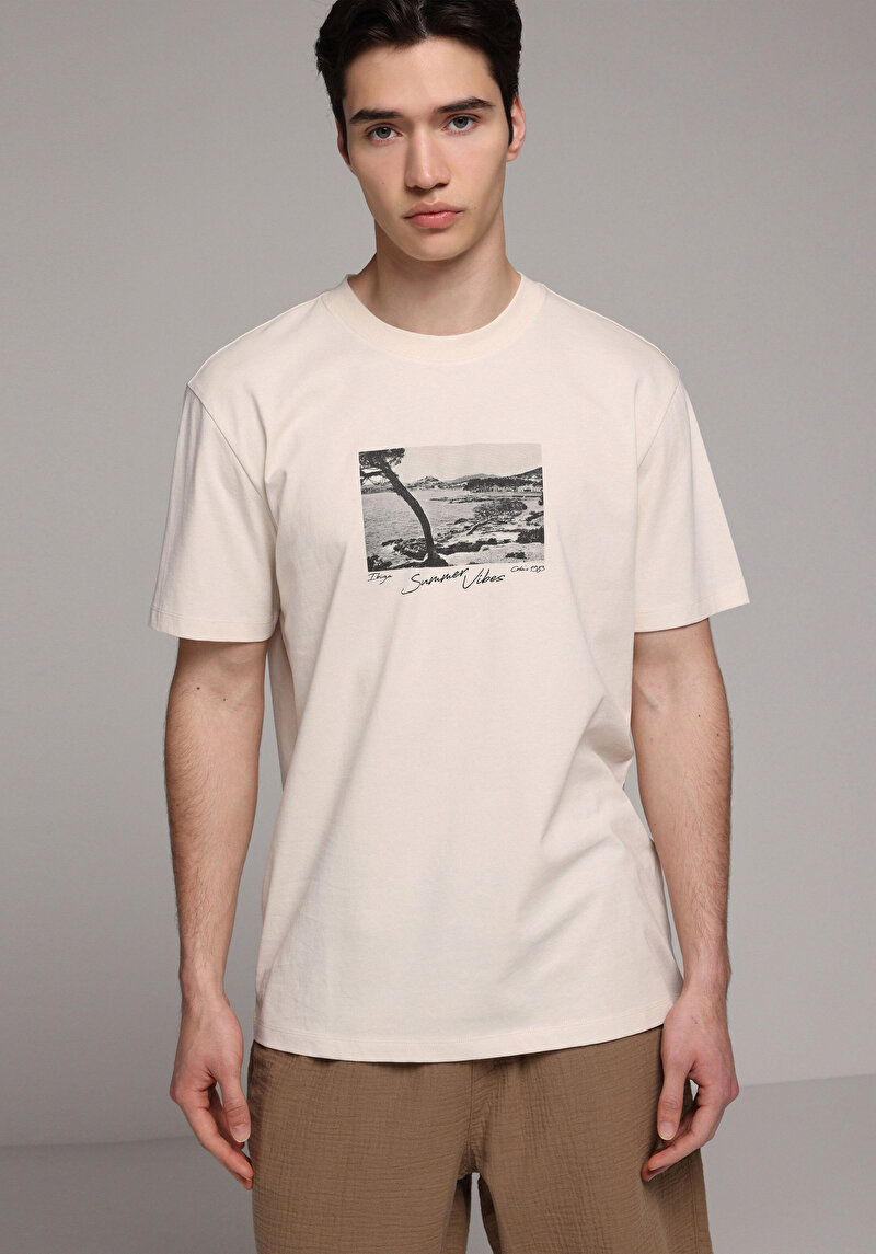 Imagine a Tricou Cu Maneca Scurta De Barbati Bej Regular Fit  Cl1080601