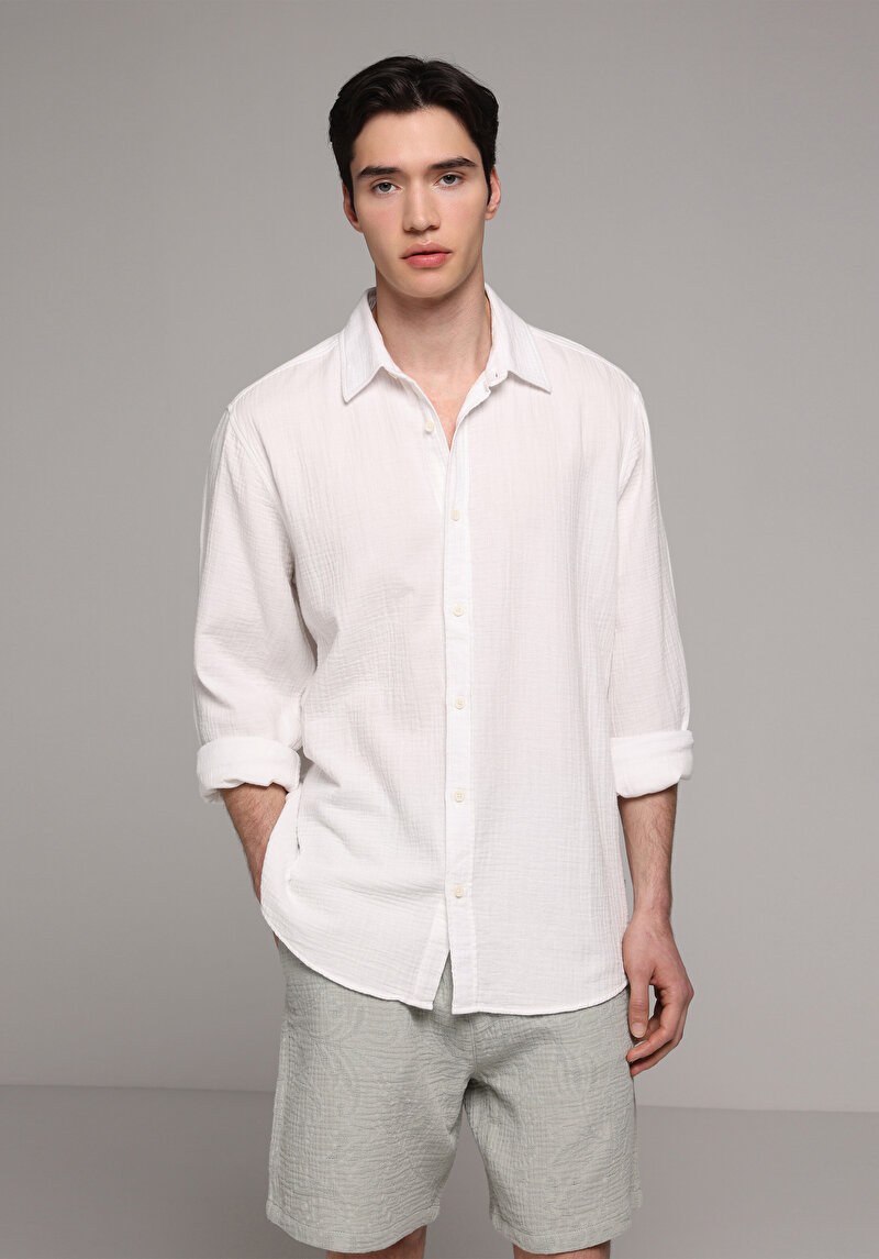 Imagine a Camasa Cu Maneca Lunga De Barbati Alb Relaxed Fit Cl1080589