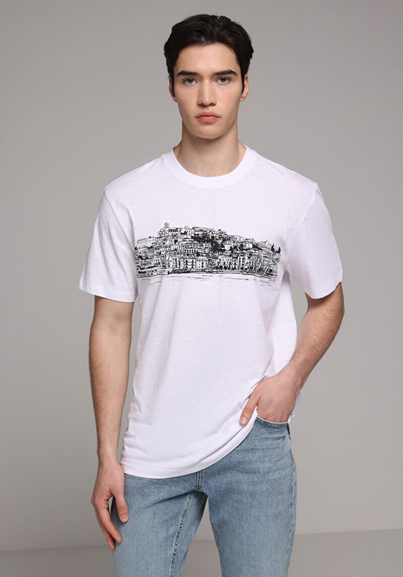 Imagine a Tricou Cu Maneca Scurta De Barbati Alb Regular Fit Cl1079362