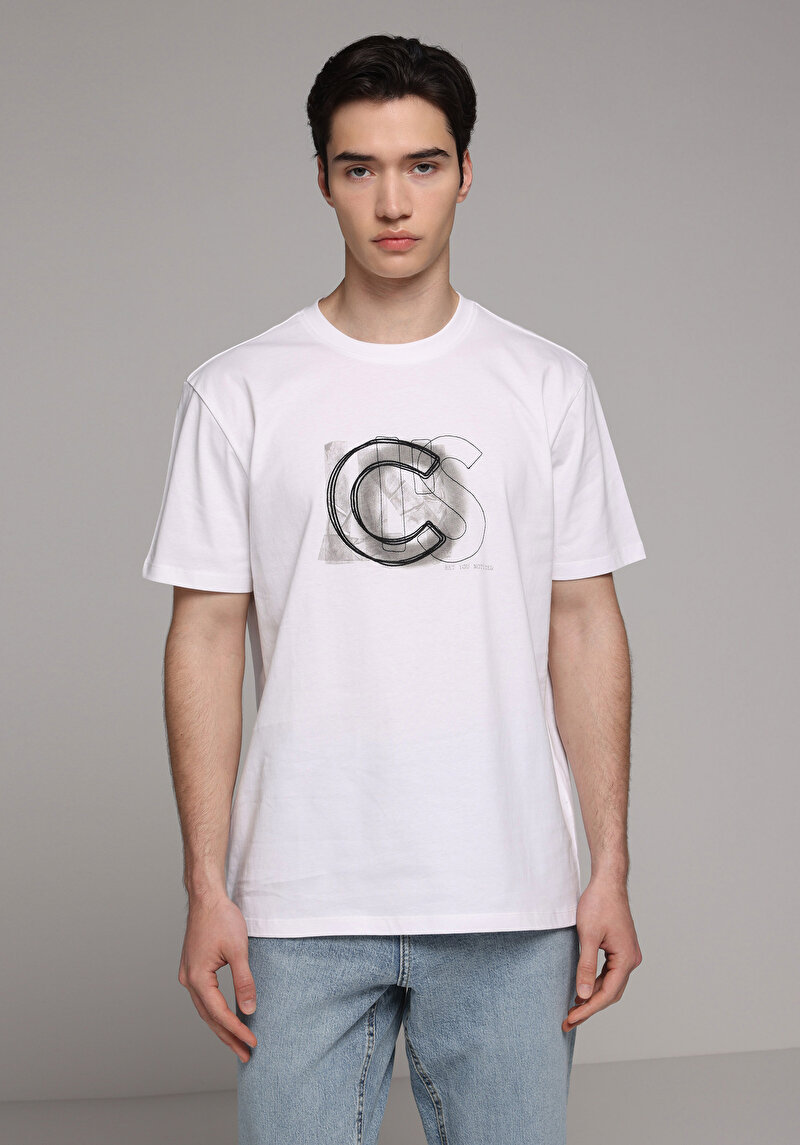 Imagine a Tricou Cu Maneca Scurta De Barbati Alb Regular Fit Cl1081617