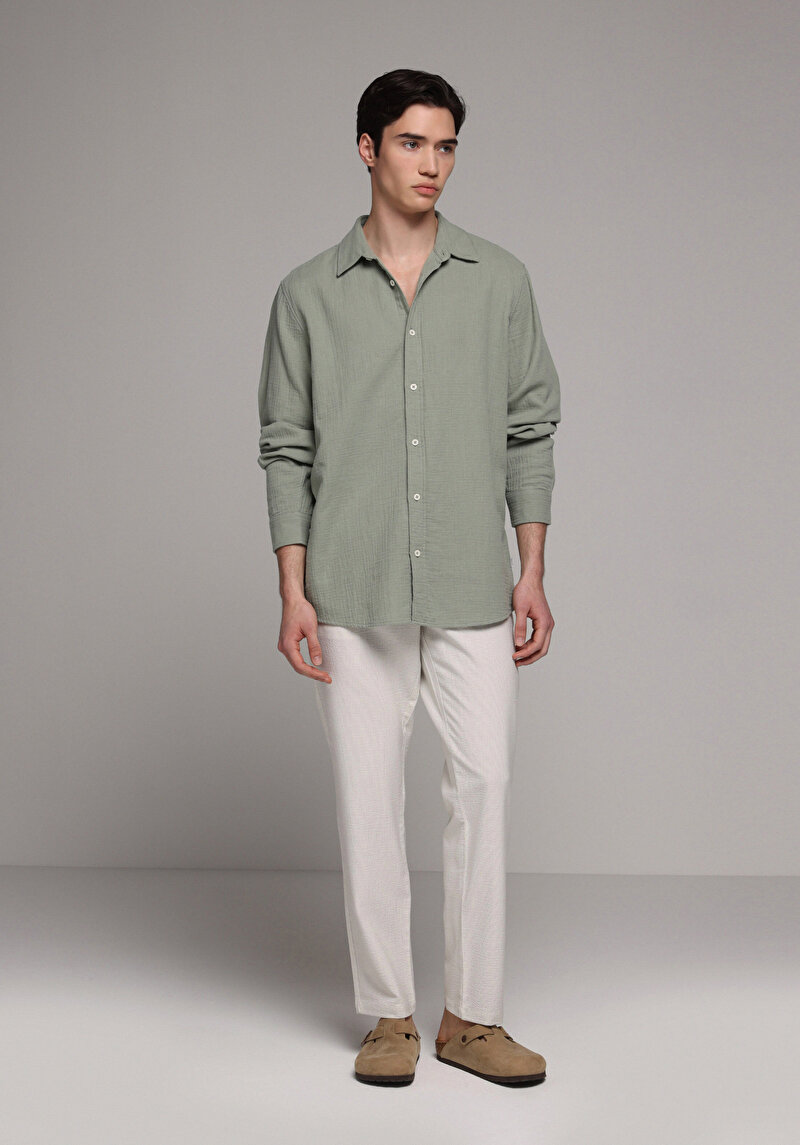 Imagine a Camasa Cu Maneca Lunga De Barbati Verde Relaxed Fit Cl1080589