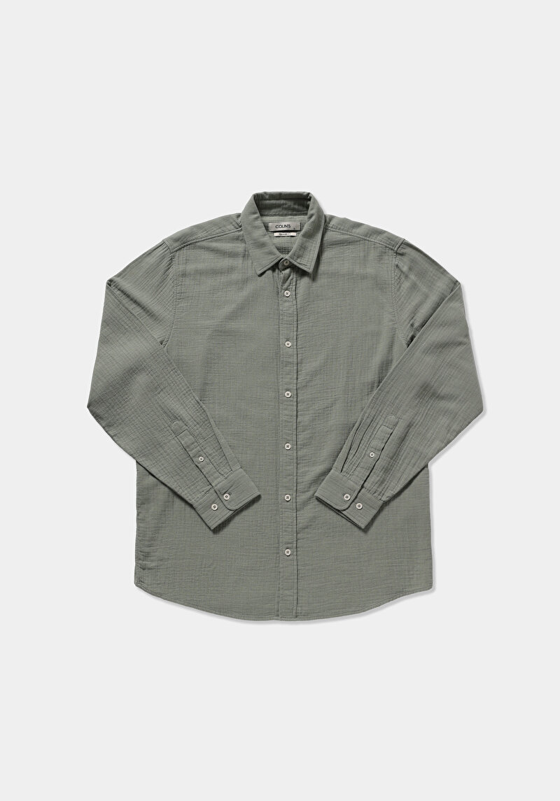 Imagine a Camasa Cu Maneca Lunga De Barbati Verde Relaxed Fit  Cl1080589