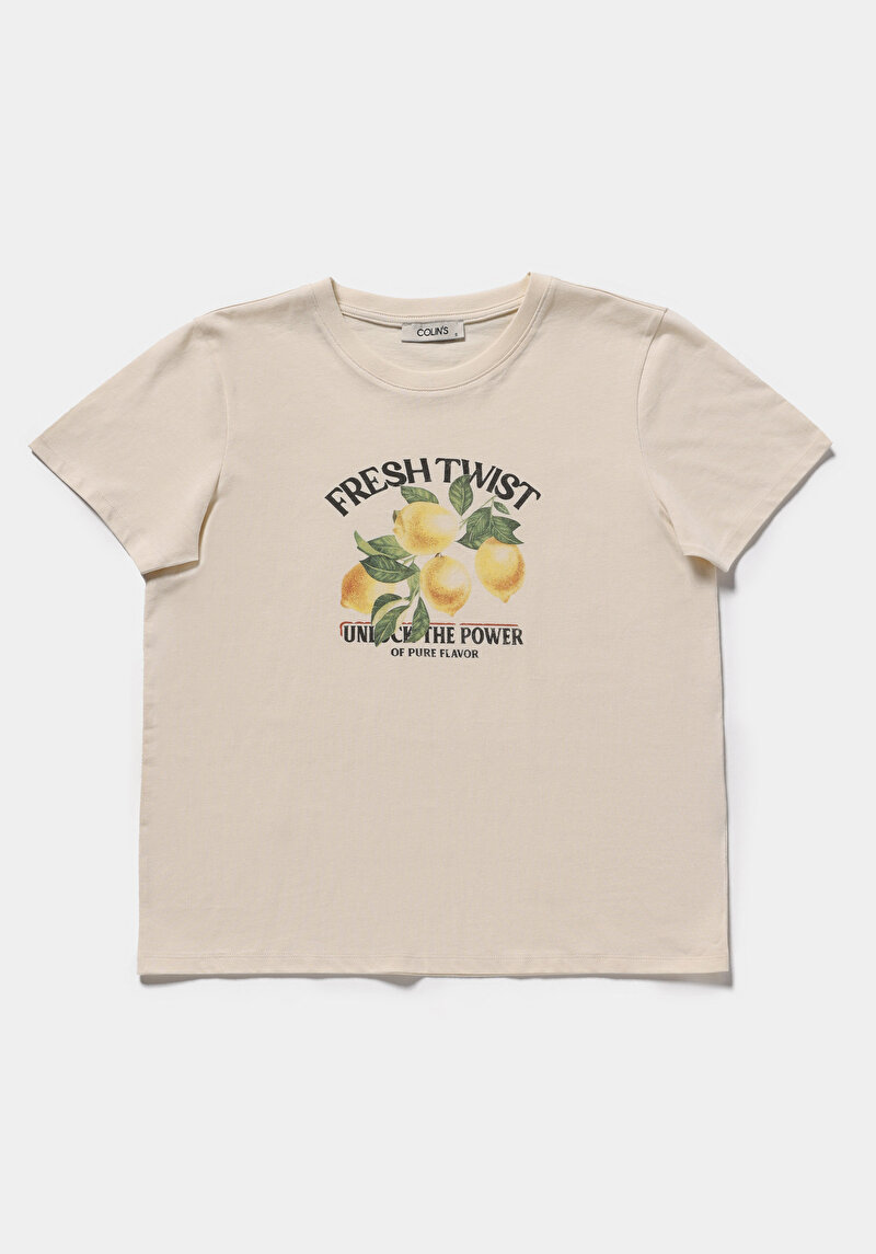 Imagine a Tricou Cu Maneca Scurta De Dama Ecru Regular Fit  Cl1079668