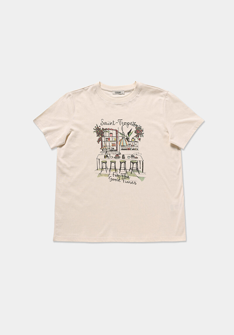 Imagine a Tricou Cu Maneca Scurta De Dama Ecru Regular Fit  Cl1079673