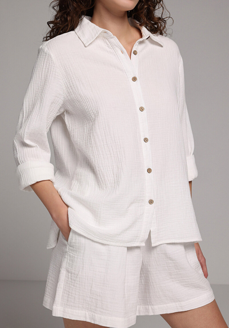 Imagine a Camasa Cu Maneca Lunga De Dama Alb Regular Fit Cl1079416
