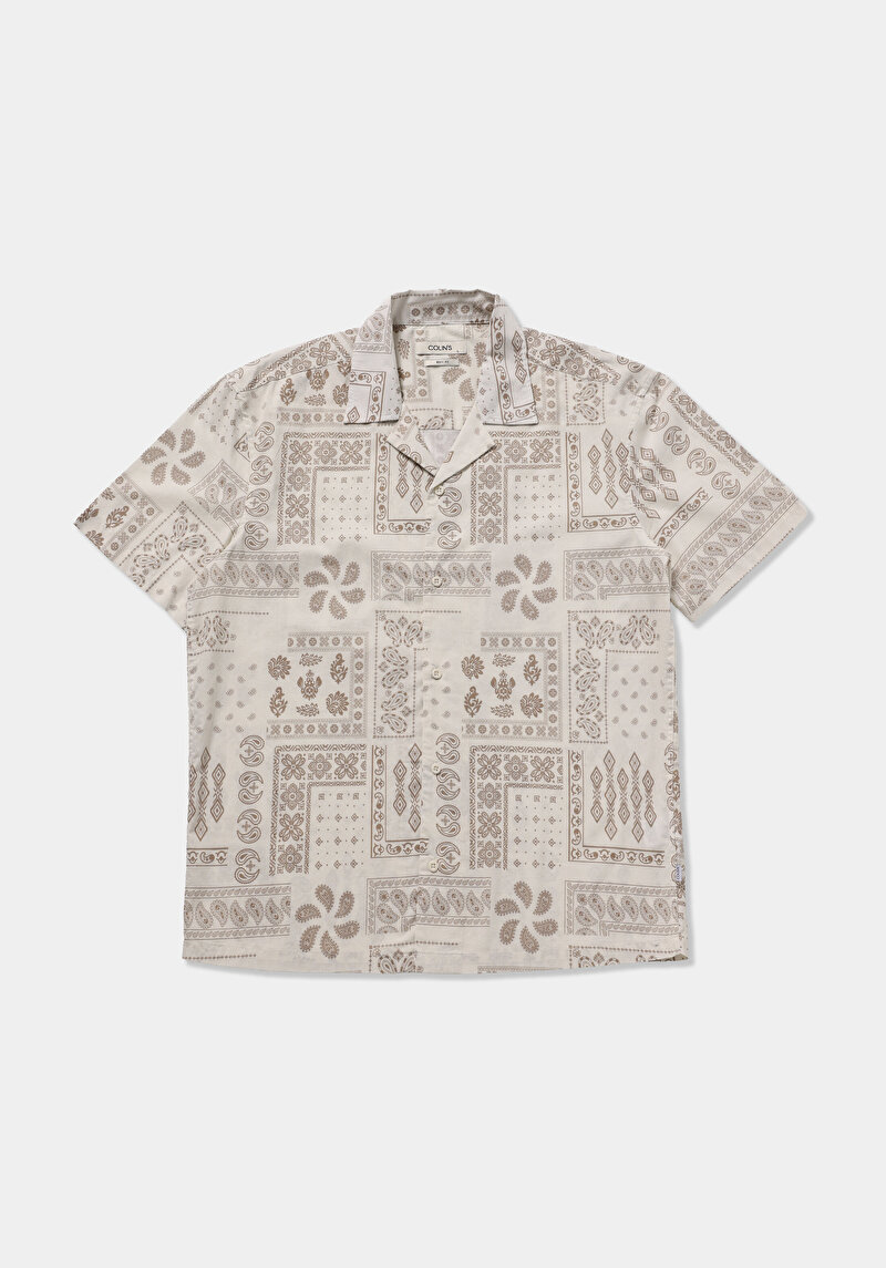 Imagine a Camasa Cu Maneca Scurta De Barbati Bej Boxy Fit  Cl1079436