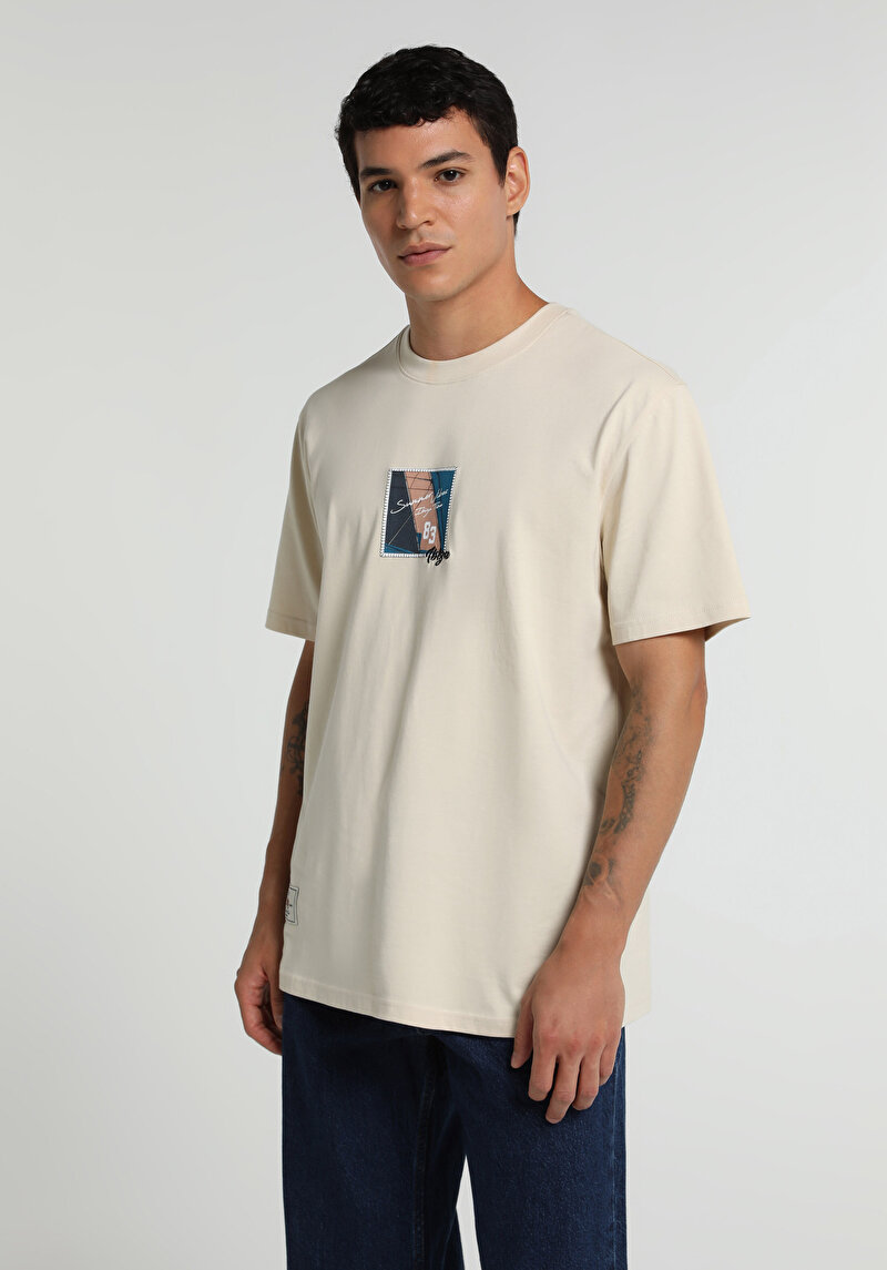 Imagine a Tricou Cu Maneca Scurta De Barbati Bej Comfort Fit