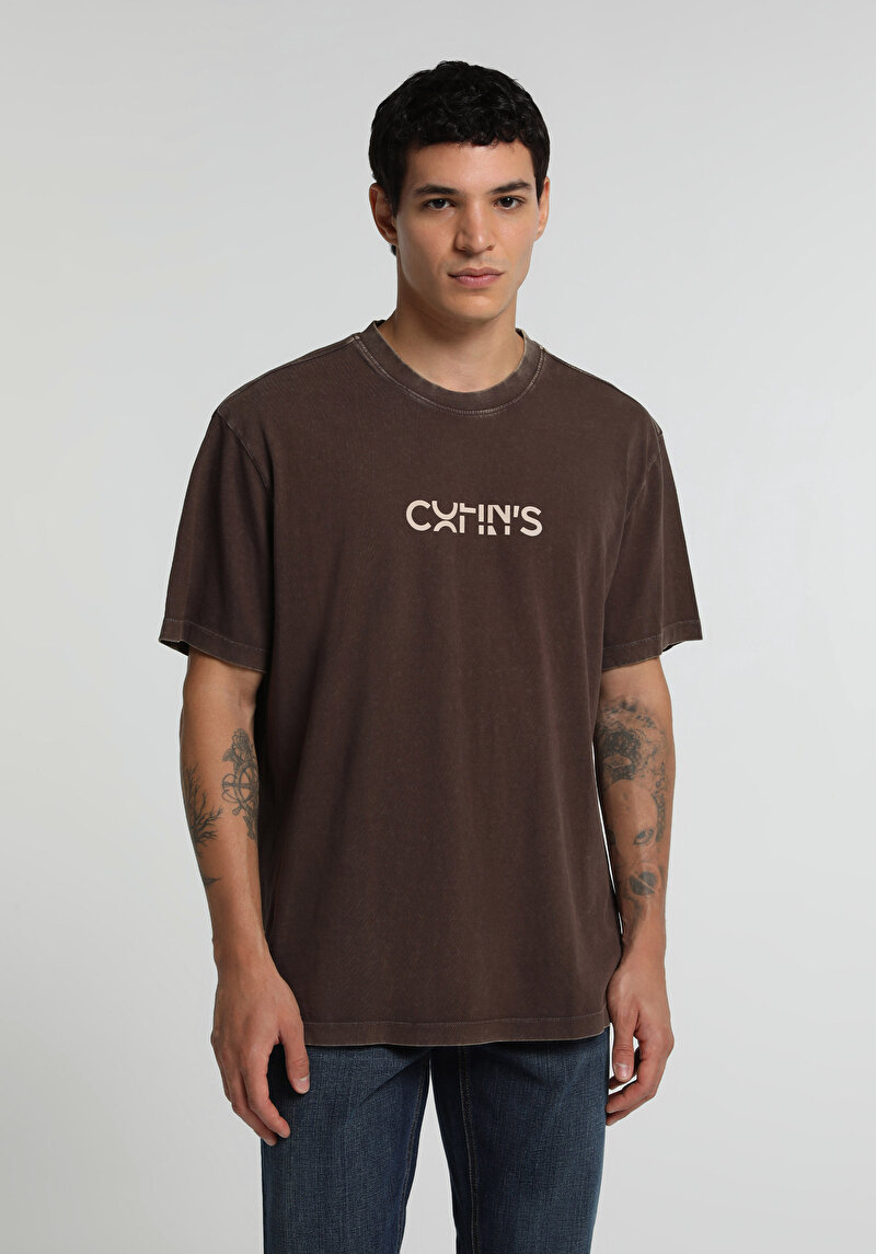Imagine a Tricou Cu Maneca Scurta De Barbati Maro Relaxed Fit