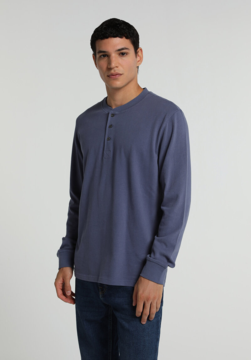 Imagine a Tricou Cu Maneca Lunga De Barbati Albastru Slim Fit