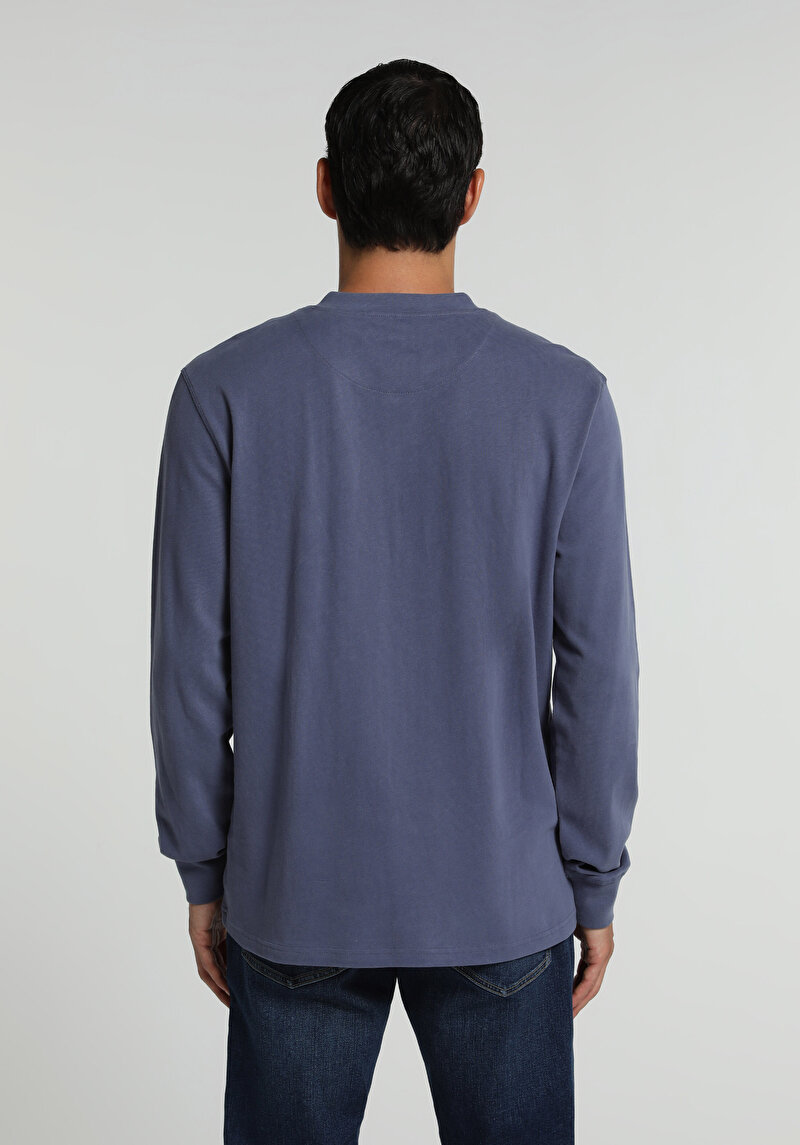 Imagine a Tricou Cu Maneca Lunga De Barbati Albastru Slim Fit