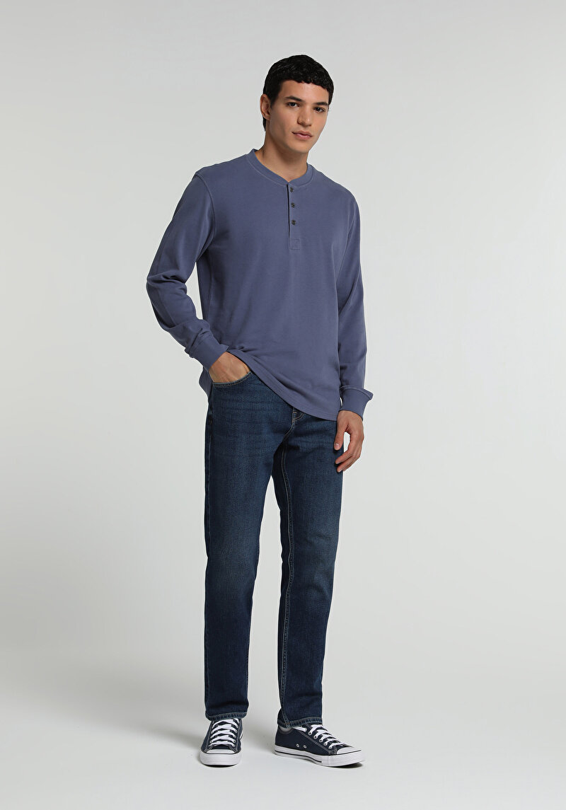 Imagine a Tricou Cu Maneca Lunga De Barbati Albastru Slim Fit