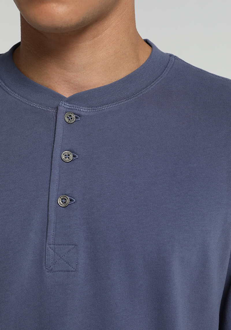 Imagine a Tricou Cu Maneca Lunga De Barbati Albastru Slim Fit