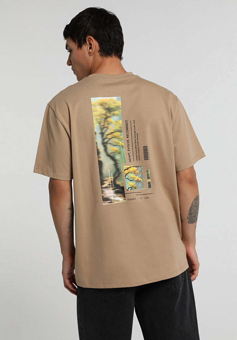 Imagine a Tricou Cu Maneca Scurta De Barbati Bej Relaxed Fit