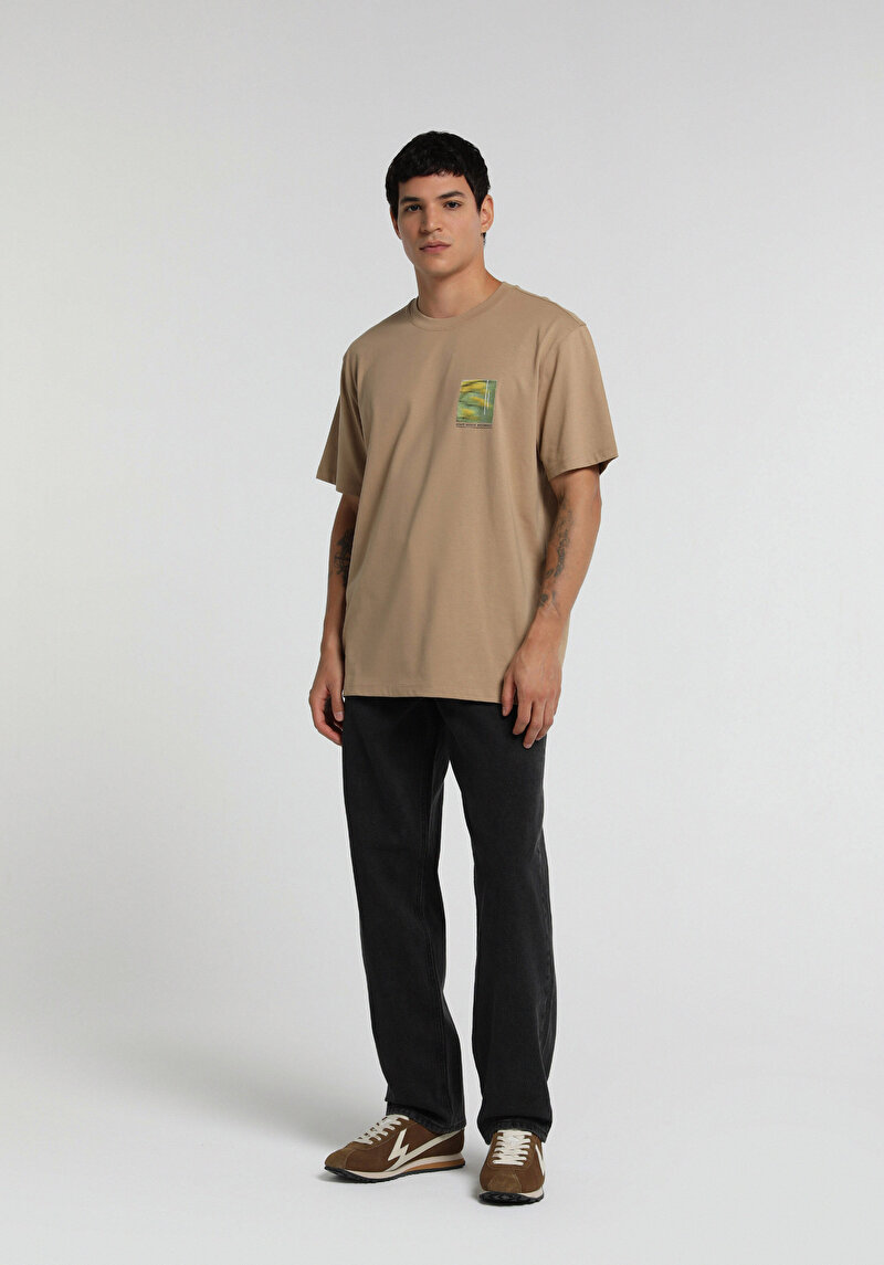 Imagine a Tricou Cu Maneca Scurta De Barbati Bej Relaxed Fit