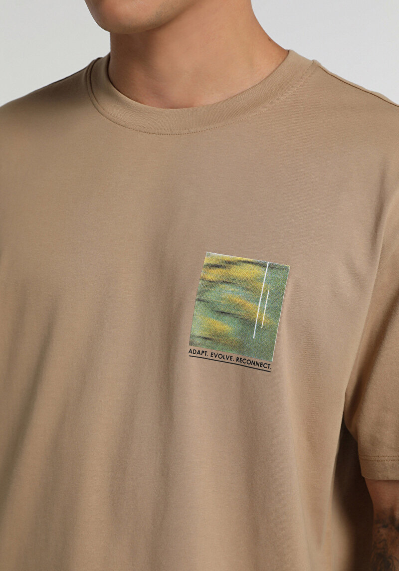 Imagine a Tricou Cu Maneca Scurta De Barbati Bej Relaxed Fit